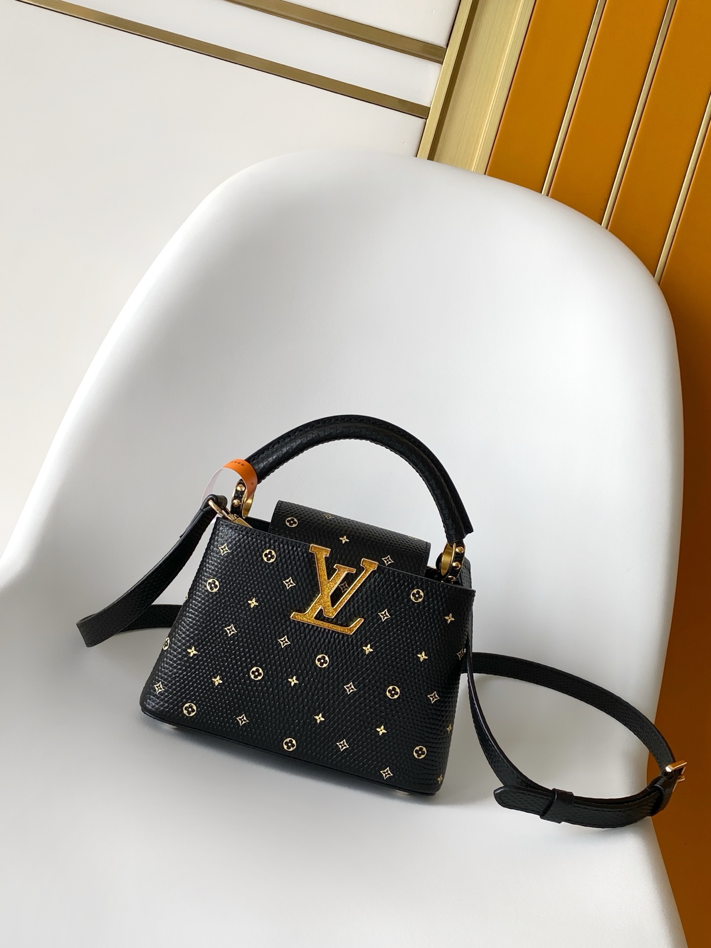 LV Classic Handbag Monogram Macassar Model M58489 Embossed Logo